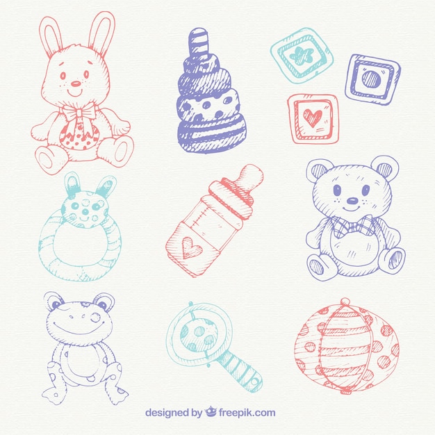 Free vector pack of hand drawn baby items