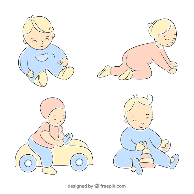 Pack of hand-drawn baby playing