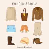 Free vector pack of hand-drawn basic winter female clothes