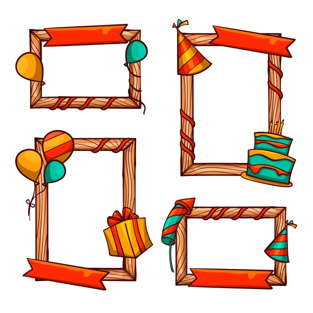 pack of hand drawn birthday collage frame