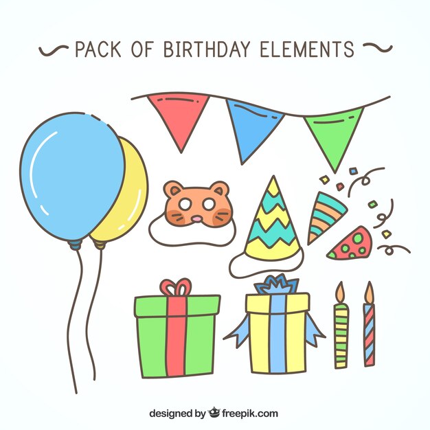 Pack of hand drawn birthday items