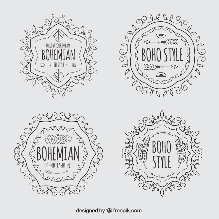 Free Vector pack of hand-drawn boho stickers