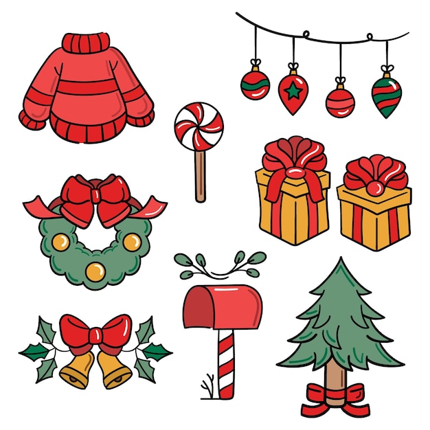 Pack of hand drawn christmas elements