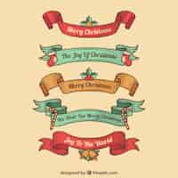 Free vector pack of hand drawn christmas retro ribbons