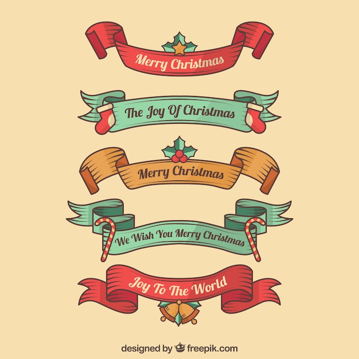 Free Vector pack of hand drawn christmas retro ribbons