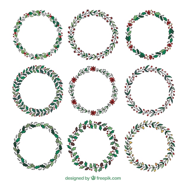 Free vector pack of hand drawn christmas retro wreaths