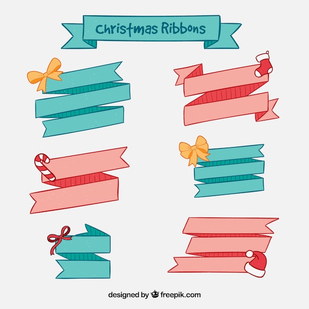 Free vector pack of hand drawn christmas ribbons