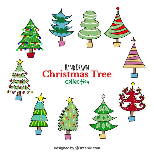 Free Vector pack of hand drawn christmas trees