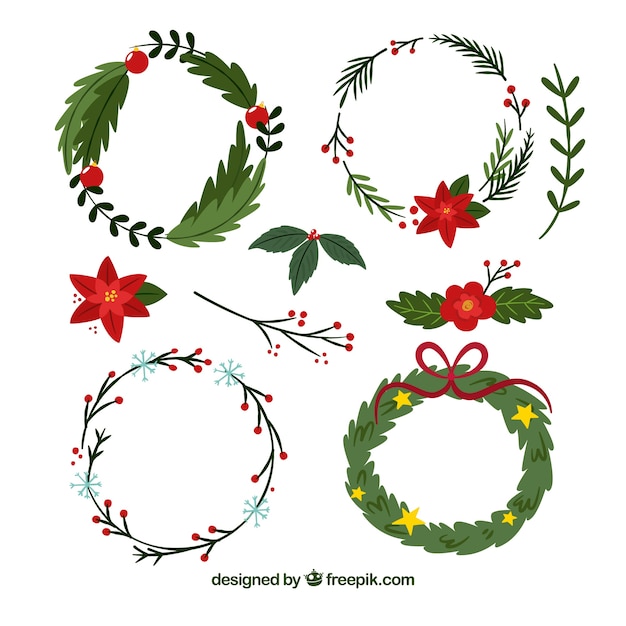 Free vector pack of hand-drawn christmas wreaths