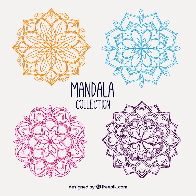 Vettore gratuito confezione di mandala colorata disegnata a mano