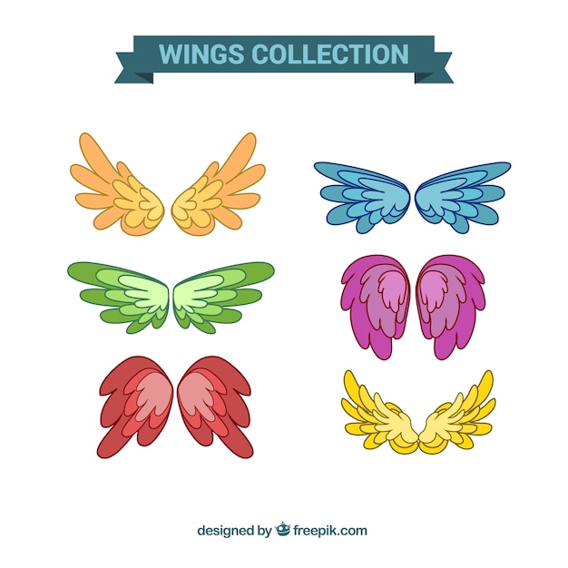 Free vector pack of hand-drawn colorful wings