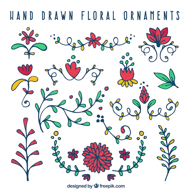 Free vector pack of hand drawn decorative flowers of colors