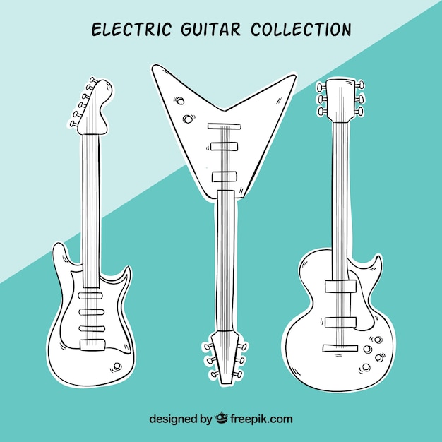 Free vector pack of hand-drawn electric guitars