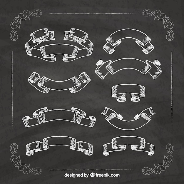 Pack of Hand Drawn Elegant Ribbons in Vintage Style – Free Vector Download