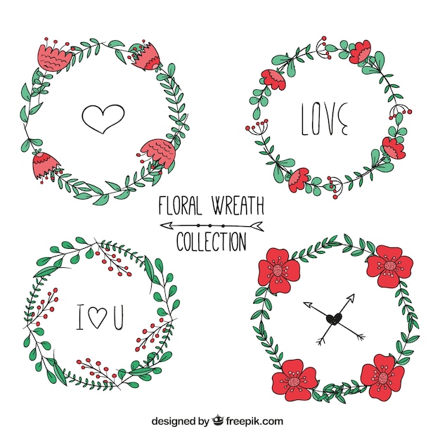 Free vector pack of hand-drawn floral wreaths