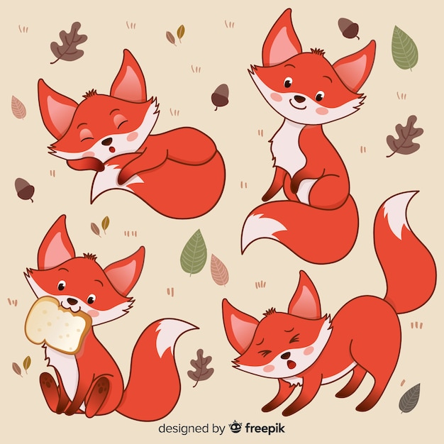 Free vector pack of hand drawn foxes