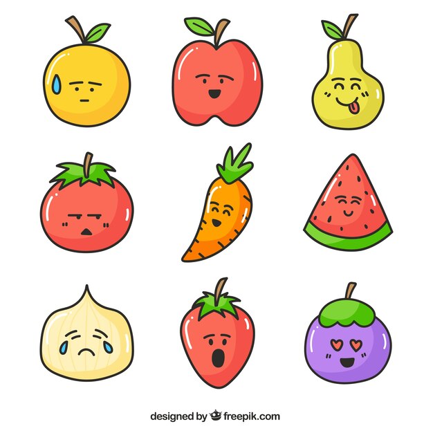 Упаковка из рисованной фруктов и овощей персонажей