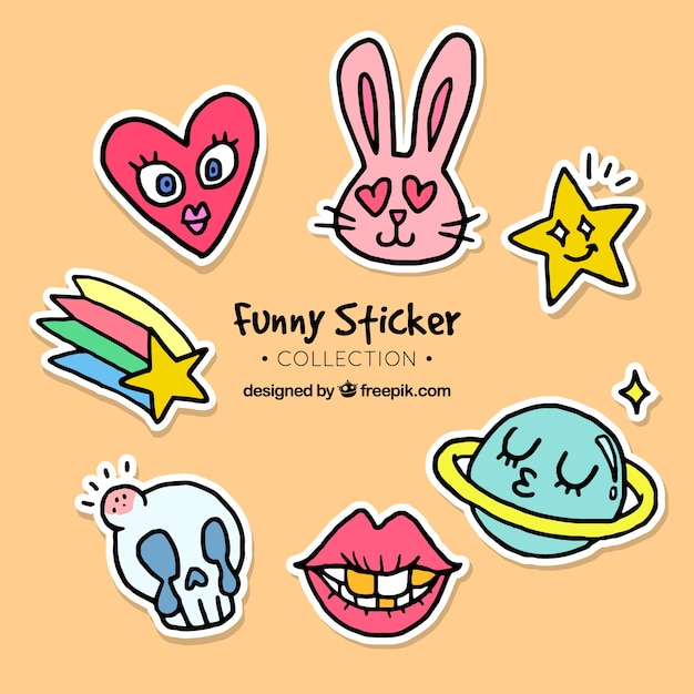 Free vector pack of hand drawn funny stickers