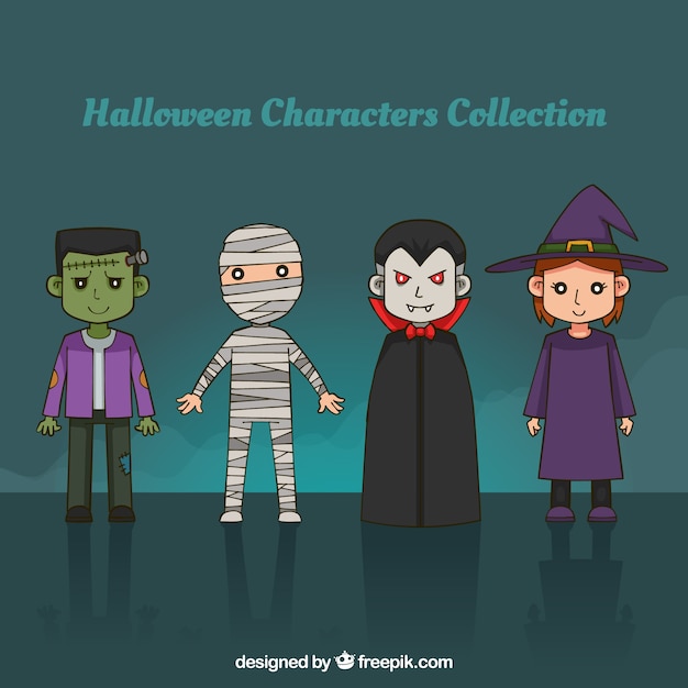 Pack of hand drawn halloween characters