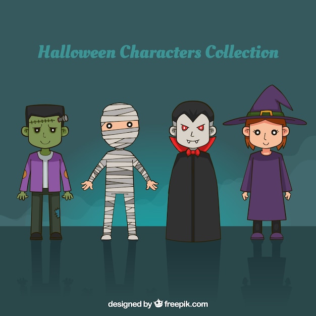 Pack of hand drawn halloween characters 