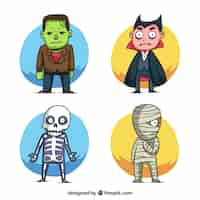 Free vector pack of hand drawn halloween characters