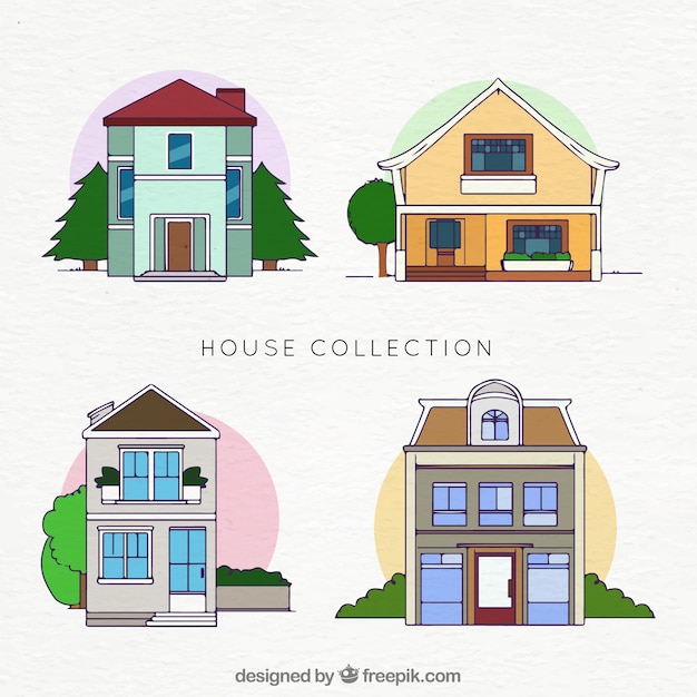 Pack of hand drawn houses facades