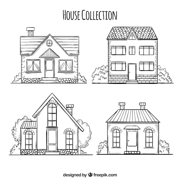 Vettore gratuito confezione di case disegnate a mano