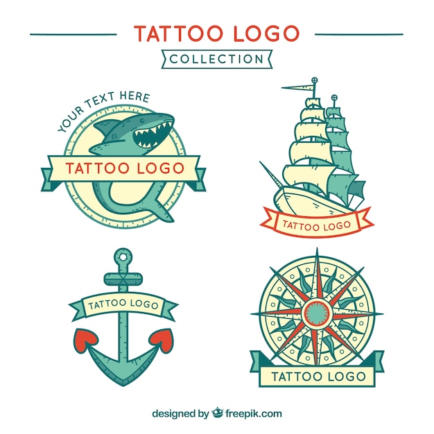 Free vector pack of hand drawn marine tattoos logos