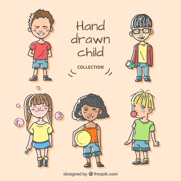 Pack of hand drawn modern children characters