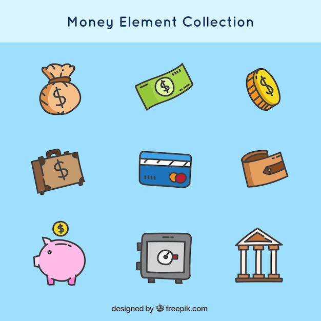 Pack of hand drawn money elements