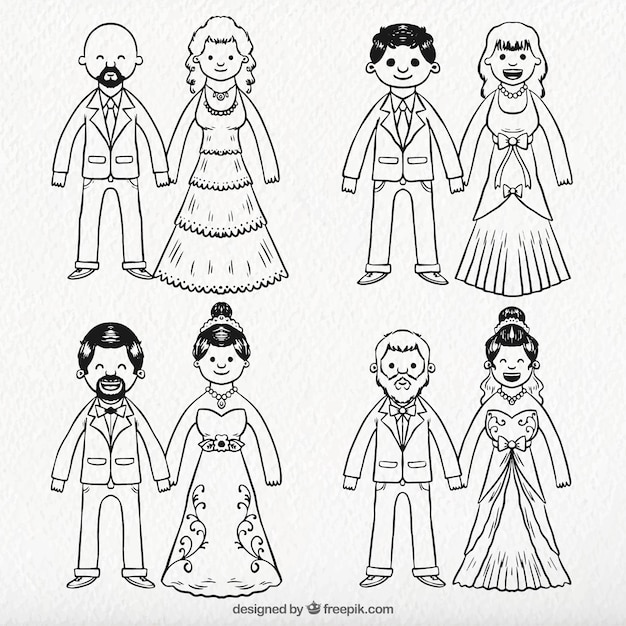 Pack of Hand Drawn Newlywed Couples – Free Vector Templates