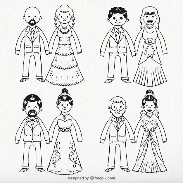 Pack of Hand Drawn Newlywed Couples – Free Vector Templates