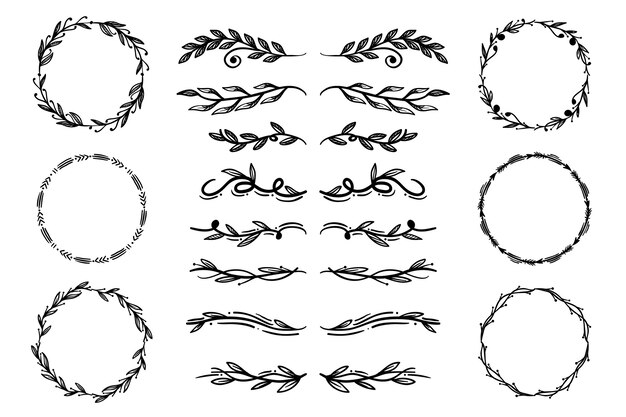 Pack of hand drawn ornamental elements