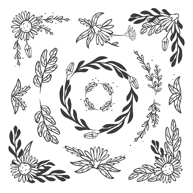 Pack of hand drawn ornamental elements