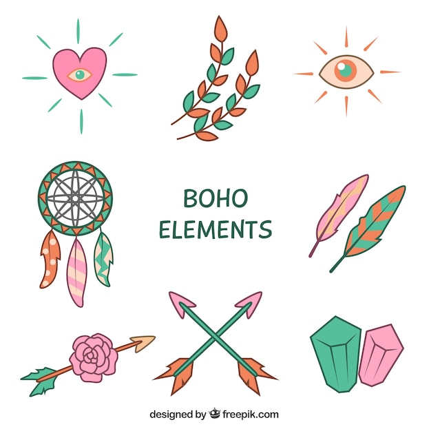 Pack of hand-drawn ornaments in boho style