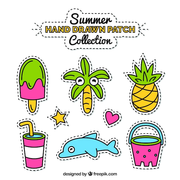 Free vector pack of hand drawn patches summery