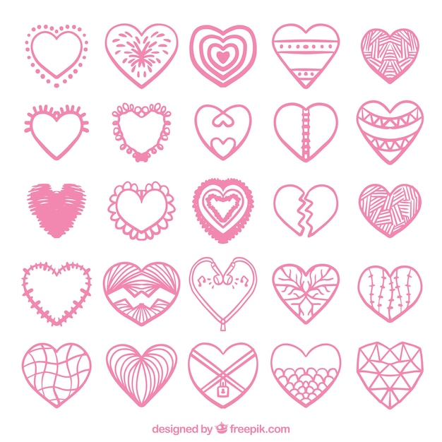 Pack of hand drawn pink hearts