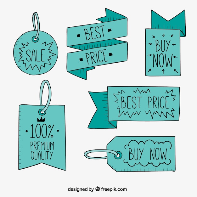 Free vector pack of hand drawn sale tags and ribbons