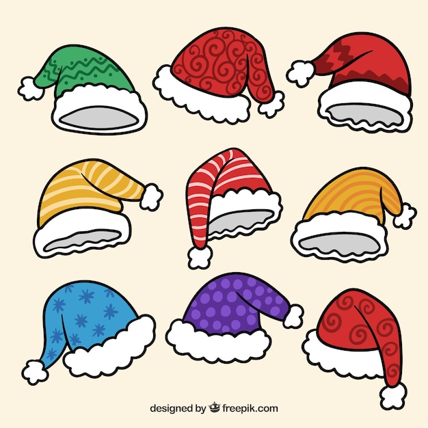 Free vector pack of hand drawn santa claus hats