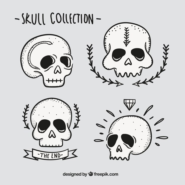 Free Vector pack of hand drawn skulls