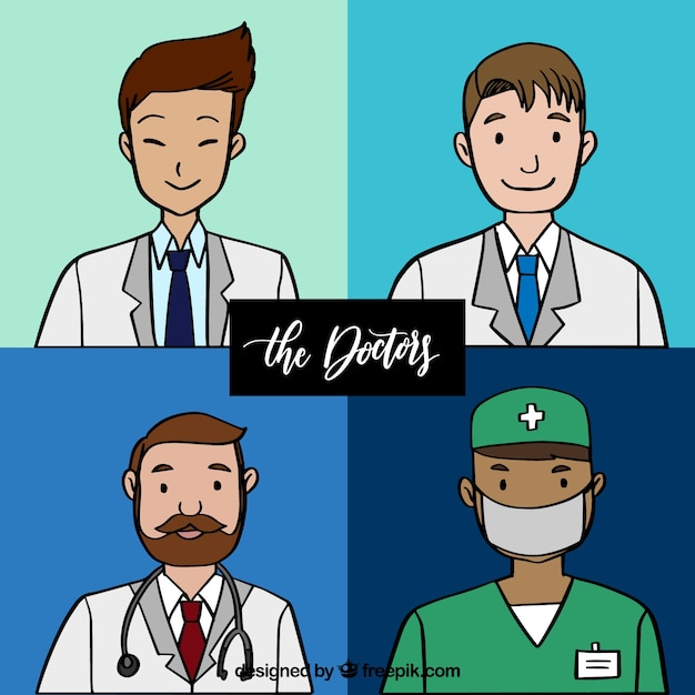 Free vector pack of hand drawn smiley  doctors