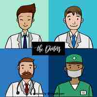 Free vector pack of hand drawn smiley  doctors