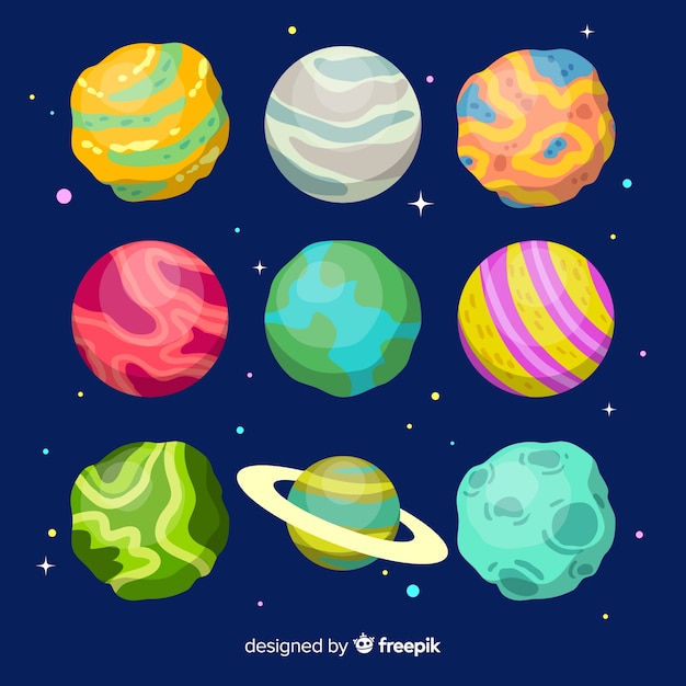 手描きの太陽系惑星のパック