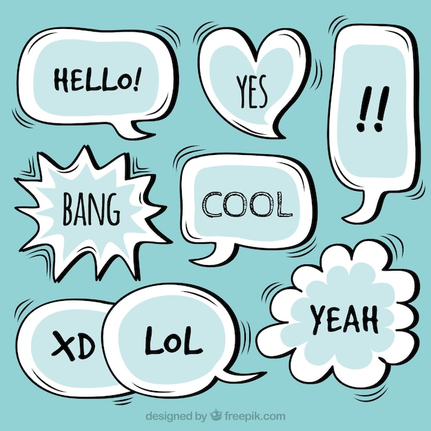 Free vector pack of hand drawn speech bubbles with words