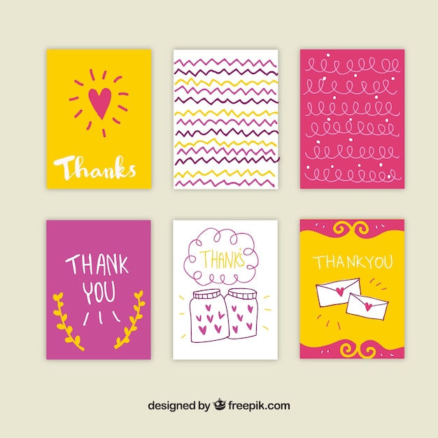 Free vector pack of hand drawn thank you cards