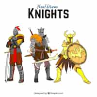 Free vector pack of hand drawn three warrior knights