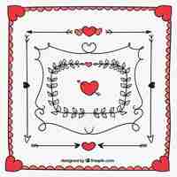 Vettore gratuito confezione di cornici e bordi di san valentino disegnati a mano