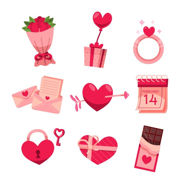 Pack of hand drawn valentine's day elements