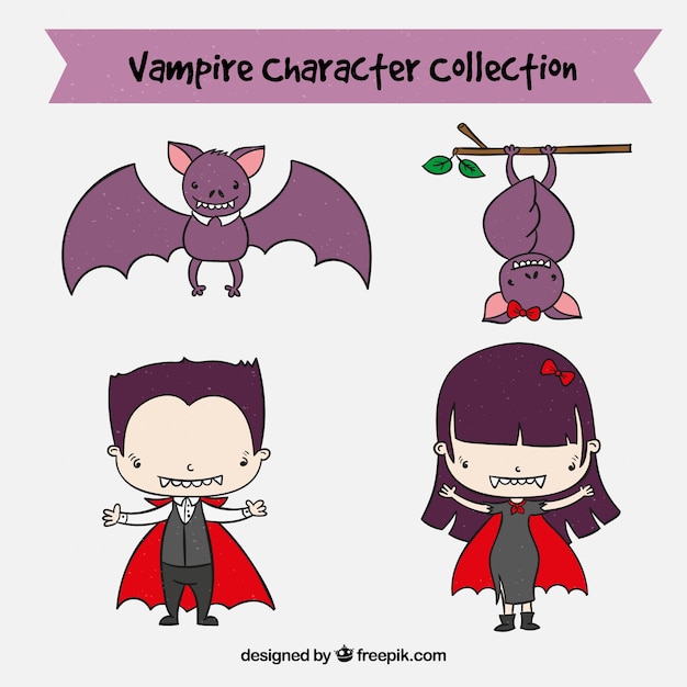 Free vector pack of hand drawn vampires and bats