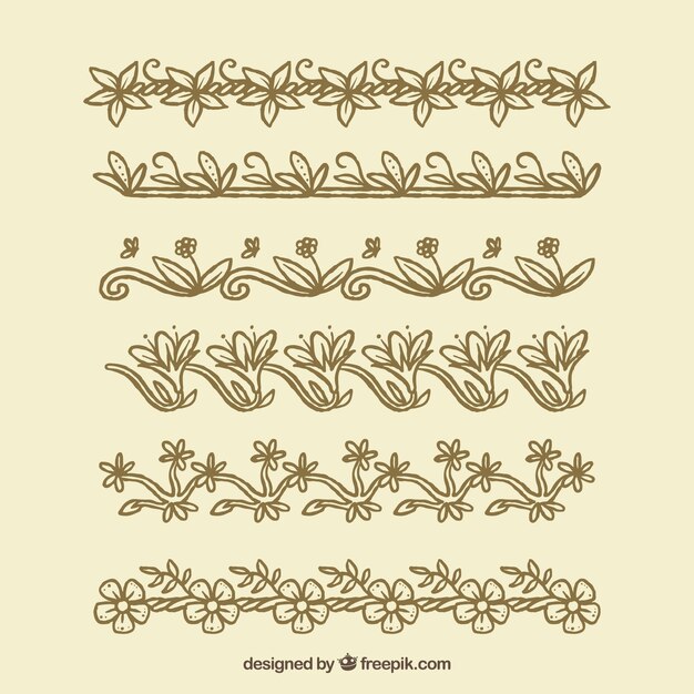 Pack of hand drawn vintage floral borders 